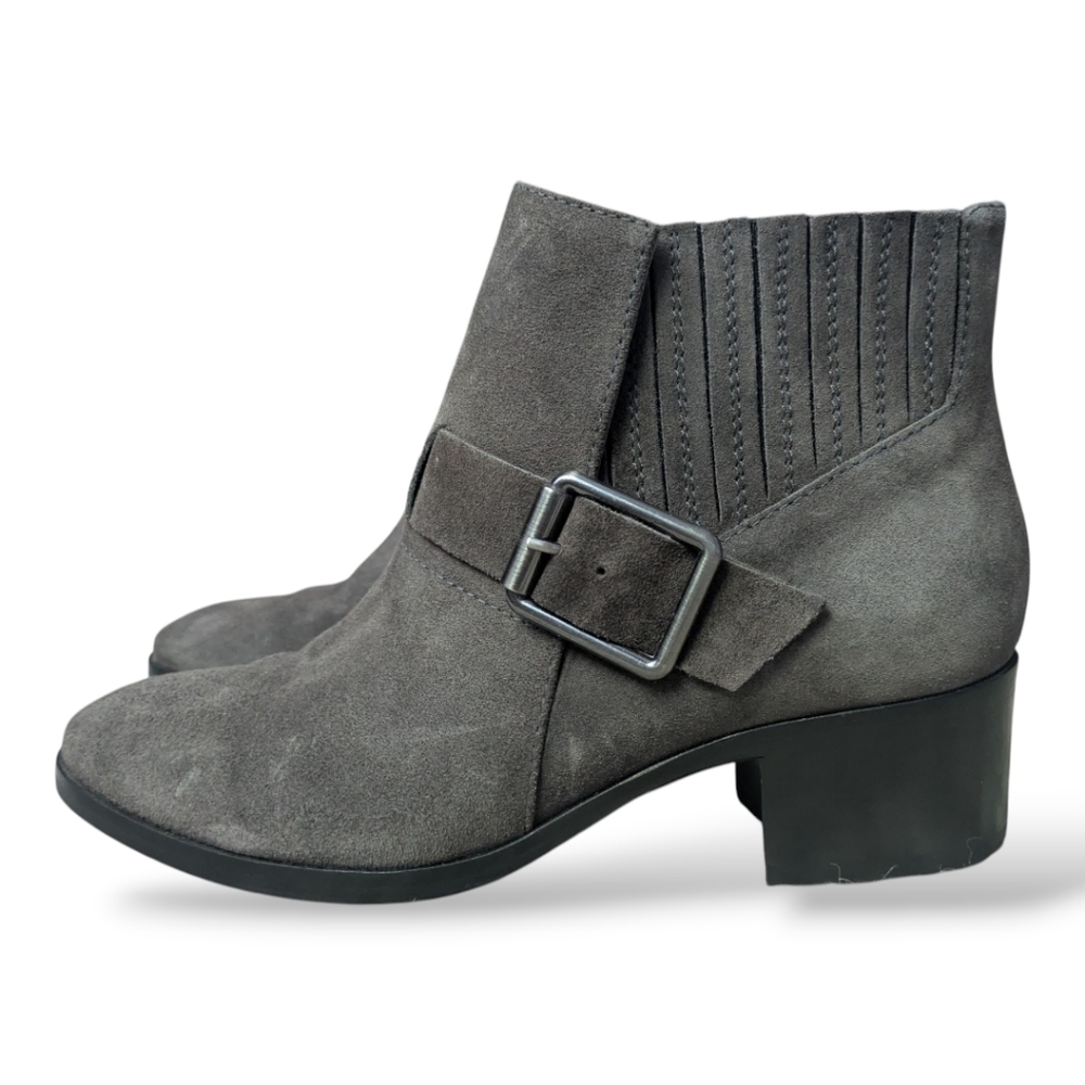 Aquatalia Foster Gray Suede Buckle Heeled Ankle Booties Women's Size 7.5 - Picture 8 of 16